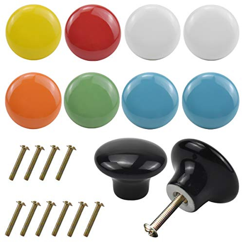 Jinlaili 10PCS Coloré Bouton de Tiroir, 32mm Rond Boutons de Porte Bouton de Meuble, Poignée de Porte, Poignées Boutons de Meuble pour Placards de Cuisine, Poignées pour Meuble,Tiroir, Armoire