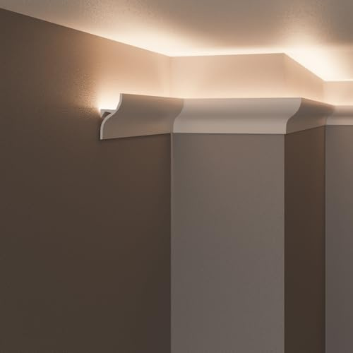 Grand Decor LED Decken- und Wand-Stuckleisten (10 lfm - KH906) für indirekte Beleuchtung mit LED-Streifen | Dekorative, vorgefertigte Duropolymer (besser als Styropor) (10 Stück à 1 Meter)
