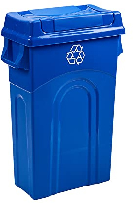 United Solutions 23 Gallon Highboy Plastic Recycling Bin Kitchen Trash Can with Lid, Pass Through Handles, and Dustpan Edge, Blue