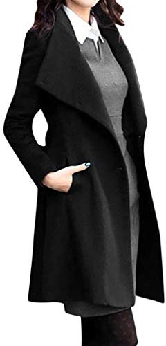 IQYU Ulljacka dam svart, trenchcoat dam kort beige kort kappa långärmad elegant yllejacka med gods, övergångsjacka, cabanjacka, ullrock, affärskappa, kavaj, höst, vinter, duffelrock, cardigan,
