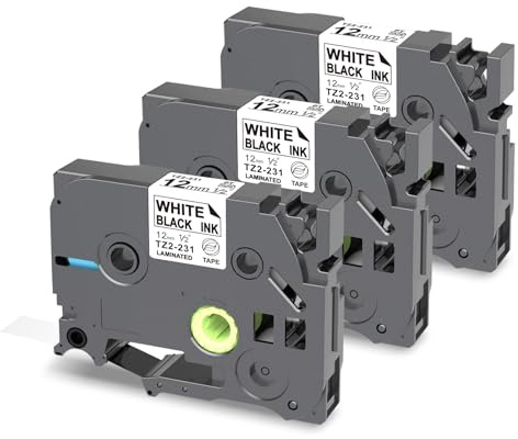 PUTY Tze-231 Compatible with Brother Label Printer Tape 12mm 0.47 Laminated Black on White Compatible with Brother Label Tape Compatible with Brother P Touch H100R H101C H110, 3-Pack