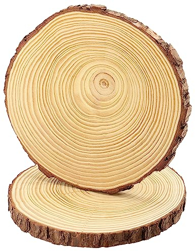 CHEUKYIU 2 Stücke 23-25 cm Unvollendete Holzkreise Natur Holzscheiben Runde Naturholz Baumscheiben Handwerk Holz-Scheiben für Kunst und Handwerk Weihnachten Ornamente DIY Hochzeit Handwerk
