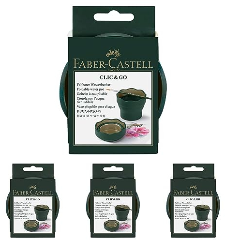 Faber-Castell 181520 - Vaso para el agua Clic & Go plegable fácil de guardar, color verde y oro (Paquete de 4)