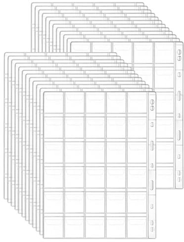 QWORK® Coin Collection Pages 24 Sheets 720 Coin Pockets, 35 x 35 mm Pocket Size, Universal 9 Hole Page for Coin Album, 30 Pocket per Sheet
