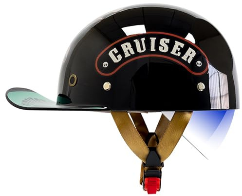 Open Face MC-hjälmar Baseballkeps Motorcykelhalvhjälm, Vintage Street Vuxna Män Damer för Cruiser Street Scooter Moped Keps Glasögon, ECE-godkänd M-XXL 57-64
