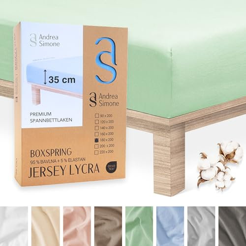 Andrea Simone Premium Spannbettlaken 90x200cm | Bettlaken 90x200 | Spannbetttücher auch für Boxspringbett, bis 35cm, 95% Baumwolle + 5% Lycra, Grün Spannbetttuch, 185 g/m², Jersey 90 x 200