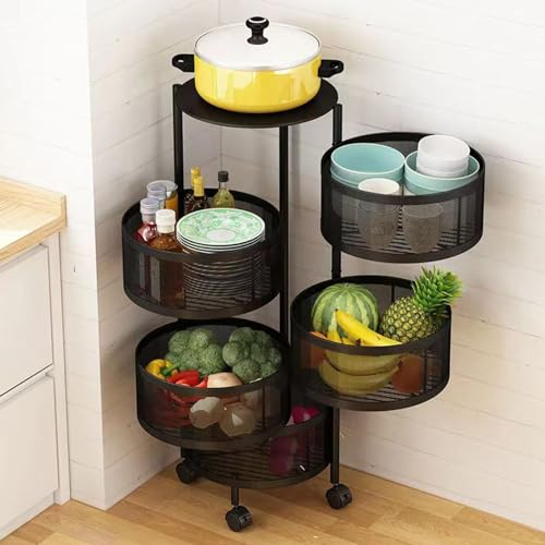 Chiusuet Estante giratorio para verduras de 5 niveles, estante de almacenamiento de frutas y verduras con ruedas, carrito de almacenamiento para cocina, organización de esquina del hogar