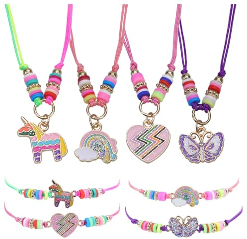 Set 8 Braccialetti Collane Amicizia per Bambini, Tessuti Unicorno Regolabili Intrecciati a Mano, Ideali per Regali di Compleanno o Feste, Gioielli Intrecciati da Bambine