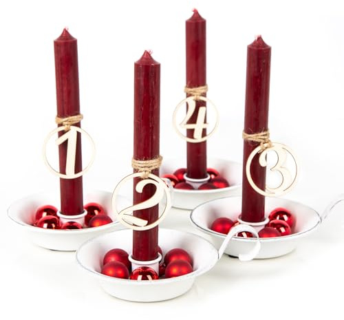 Logbuch-Verlag adventskrans, ljusstake med röda ljus, juldekoration och siffror 1 2 3 4, färdigdekorerad som gåva