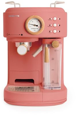 CREATE / THERA RETRO PRO/Cafetera Express semiautomática Terracota / 20 bares, depósito de leche, bandeja de goteo, dos salidas,capacidad 1,5l, para café molido, 1250W