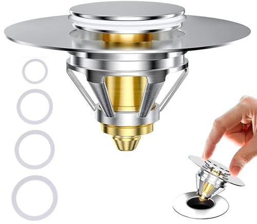 ELEOK Bathroom Sink Plug Replacement | Push Type Copper Bounce core Basin Plugs | Universal Pop up Sink Plugs with Extra Rings (34-40mm/1.33-1.57in).