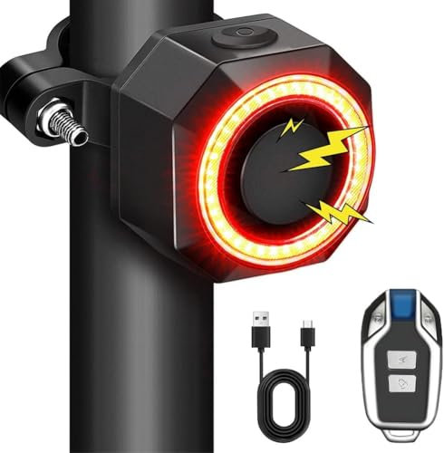 YOUNICE 4-in-1 Fahrrad Alarm mit Rücklicht/Bremslicht/Fahrradglocke Wasserdicht, Eingebauter 700mAh-Akku für Ebikes, Fahrrad, Scooter