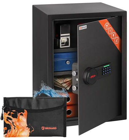 Brihard Business XL Elektronischer LCD-Tresor E14606E – 50 x 35 x 36 cm (H x B x T) – Heim-Sicherheitsbox mit digitalem Tastaturschloss, LED-Bildschirm und abnehmbaren Ablagen, robuste Home-Safe