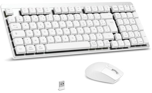 LeadsaiL Clavier Souris Mécanique sans Fil, FA98 Low Profile Ensemble Clavier et Souris avec Interrupteur Rouge, Français AZERTY, Connexion 2.4Ghz, 98 Touches for Windows MacOS Computer PC-Argent