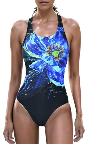 Veranobreeze Traje de baño para Mujer con presión atlética, Ropa de baño de Entrenamiento, Racerback-Wettkampf-Traje de baño para Mujer(Azul Hielo, EU44)