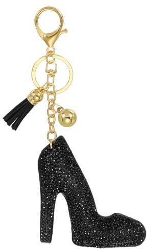 PATIKIL Porte-Clés en Cristal, Porte-Clés Mignonavec Pompon Frange, Breloque Pendentif Charme pour Femmes, Accessoire Sac à Main Clef Voiture Porte-Monnaie, Noir