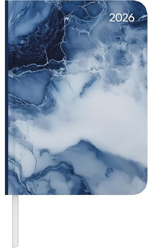 Alpha Edition - Diario diario Marble 2026 - Agenda de bolsillo de 11 × 15 cm con 352 páginas y vista por día, calendario en 4 idiomas, con lista de tareas y espacio para notas para el trabajo, la