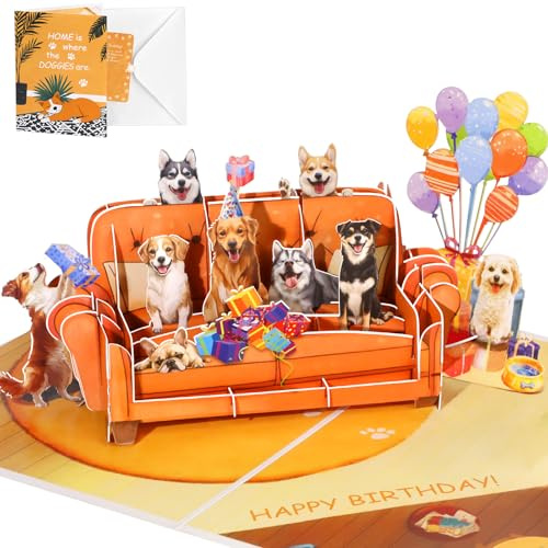 JMHACHY Pop up Birthday Card with Envelope & Blank Note, Sofa Dog