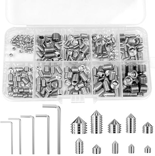 Legpador 290 pcs vis sans tete conique, poignée de porte, m3 m4 m5 m6 m8 vis-pointeau en acier inoxydable avec six pans creux, vpointeau, Filetage Métrique, Avec 5 clés Allen