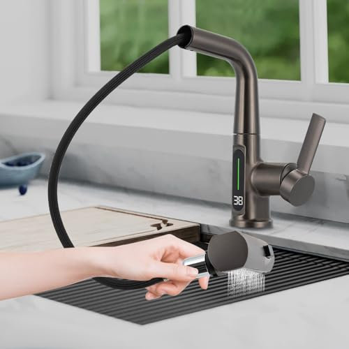 Robinet de cuisine extensible à 2 types de jet - Robinet de cuisine basse pression - Robinet d'évier de cuisine avec douchette extractible et bec pivotant