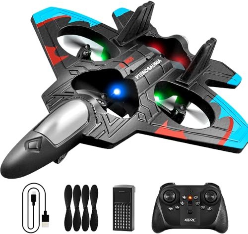 LYPPUL Fjärrstyrt flygplan, RC-flygplan med LED, 2,4 GHz RC-flygplan, 360° voltic, 4 axlar, USB-laddning, fjärrstyrd flygplan, för barn nybörjare, utomhusleksak (svart)