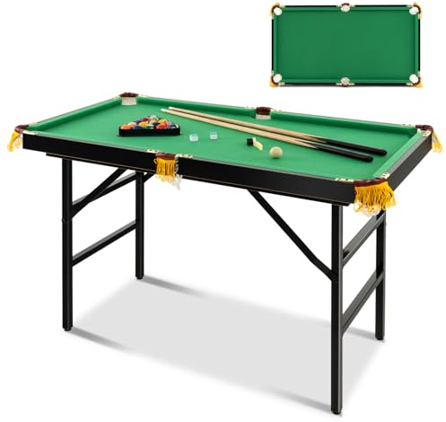 GOPLUS mesa de billar plegable, mesa de billar con accesorios, mesa de snooker con 16 bolas, 2 tacos, 2 tizas, cepillo y triángulo, juego de mesa para niños y adultos, 122 x 64 x 78 cm (Verde)