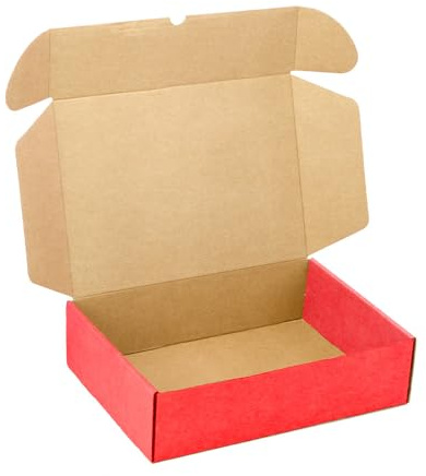 Pack 10 Cajas Cartón Kraft Automontables con Tapa Color Rojo – Resistentes para Envíos, Ecommerce y Mensajería con medidas 44x33x10 cm
