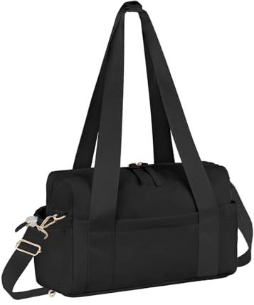 flintronic Sporttasche Damen Reisetasche, Wasserdicht Schwimmtasche Fitnesstasche mit Nassfach, Leichte Kleine Reisetasche Damen Weekender, 37 x 15.5 x 24 cm (Schwarz) Größer