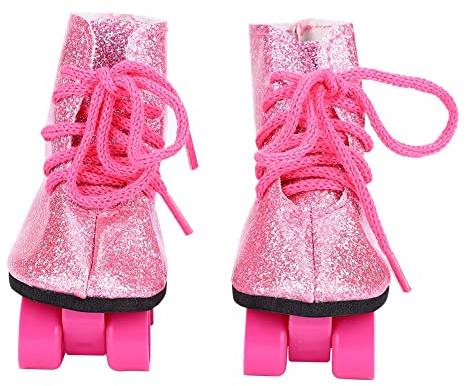GOWENIC Scarpe da Skate a Rotelle per Bambole, Accessorio Leggero e Attraente per Bambole, Adatte per Strisce Bianche e Nere da 18 Pollici (PINK)