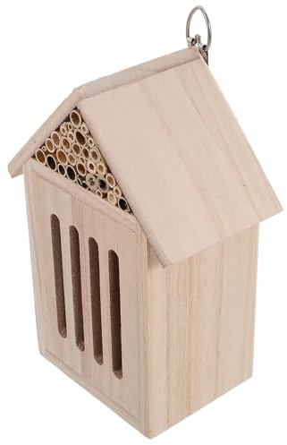 Veemoon Wooden Insect Hotel for Garden 11x9x21cm Natural Wood Bug House with Hanging Hook Backyard Bee Butterfly Ladybug Habitat for Outdoor Insect Observation and Breeding
