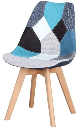 BUYBUY Sedia Serie Picasso in PP con Seduta Imbottita in Spugna Rivestita in Stoffa Patchwork Cucita a Mano, Piedi in Legno di Faggio, Stile Moderno Scandinavo