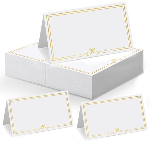 woric 60 Pcs Table Place Cards, Wedding Place Cards with Gold Border | Table Name Cards Blank Tent Card for Wedding Party Birthday Receptions Banquets, Easy To Write & Fold