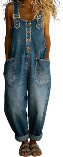 Onsoyours Salopette En Jean Pour Femme Sans Manches Coupe Ample Vintage Combinaisons à Jambes Larges avec Bretelles Réglables et Poches
