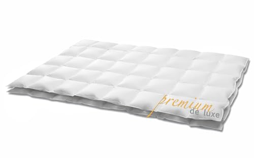 HANSKRUCHEN® Premium de Luxe Daunendecke 240x220 cm - Extra Leicht / Sommer - Made in Germany Kassettendecke aus 100% Baumwolle - Allergiker geeignet