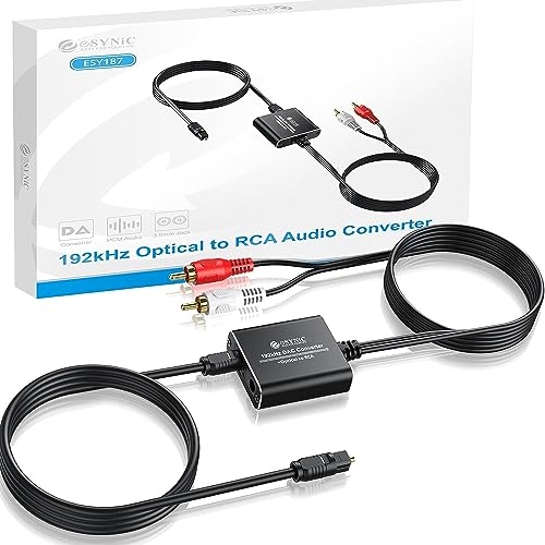 eSynic DAC Digitaler optischer Koaxial-Toslink-auf-Analog-Konverter Links/rechts RCA Audio-Adapter für PS3 360 HDTV Blu-Ray DVD Sky HD TV-Box
