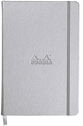 RHODIA 118607C - Carnet Rigide Webnotebook Argent - A5 14 x 21 cm - Ligné - 192 pages - Papier Clairefontaine Ivoire 90 g/m² - Marque-Page, Fermeture Élastique - Couverture Simili Cuir