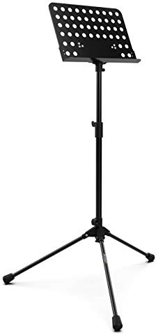 Audibax SP2 - Atril de Orquestra - Soporte para Partituras Plegable - Atril con Altura Regulable - Bandeja de Partituras Perforada y Desmontable - Altura Ajustable de 94 a 142 cm - Fabricado en Acero