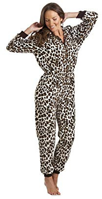 Camille Womens Super Soft Fleece Onesie - Hooded All in One - Long Sleeved and Side Pockets Black 22-24