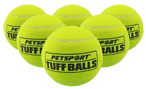 PetSport Yellow Tuff Ball - Medium Tennis Balls for Dogs, Chew Toy for Aggressive Chewers, Fetching, Natural Rubber, Certified Non-Toxic - 2.5 Inch Each (Pack of 6)