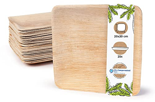 BIOZOYG Einwegteller 25 Stück 20x20 cm Palmblatt-Teller - Einweggeschirr kompostierbar - hochwertige Alternative für Bambus Teller und Pappteller - Partygeschirr