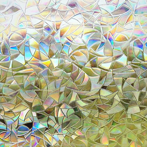 Finnez Fenêtre Film Auto-Adhésif Protection de la Vie Privée 3D sans Colle en Verre Dépoli Autocollant Holographique Décoratif pour Porte en Verre Maison Maison Cuisine Bureau (90 x 400 cm)