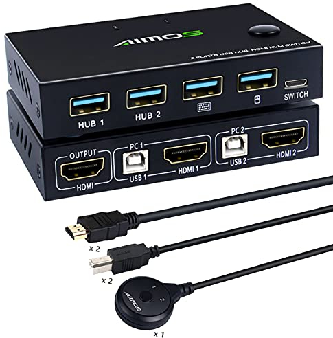 KVM HDMI-Switch, 2 Anschlüsse, 4 K @ 60 Hz, MLEEDA KVM-Switch, 2 PC auf 1 Bildschirm, für 2 PCs, geteilte Tastatur, Maus und 4 USB-Ports, 2 USB-Kabel, 2 HDMI-Kabel