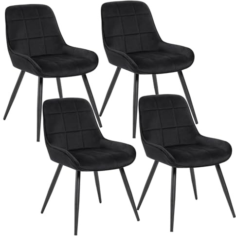 WOLTU Lot de 4 Chaises de Salle à Manger, Chaises Relaxantes en Velours, pour Salon, Salle de séjour, Cuisine, Chambre à Coucher, Noir, BH331sz-4