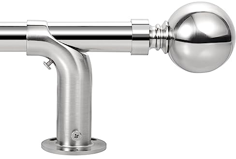 Darkening Curtain Pole Extendable 120-210cm(48-82), Dia 22/25mm Adjustable Blackout Curtain Rod with 60mm Metal Ball Finials for eyelet curtains, Heavy Duty Decorative Windows Rods Brushed Nickel