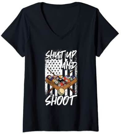 Damen Snookerqueue mit 8 Bällen für Billards, Shut Up And Shoot Billards, Billards, Snookerqueue T-Shirt mit V-Ausschnitt