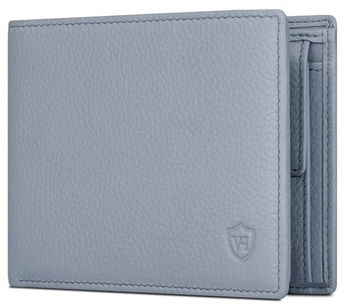 VON HEESEN Leder Geldbörse RFID Schutz I Echtleder Geldbeutel für Damen & Herren I Portemonnaie Brieftasche Wallet Portmonee (Hellblau)