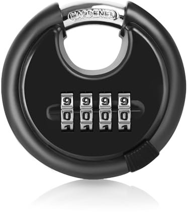 ASelected ASUKVC-2023090817 Black Heavy Duty Weatherproof Disc Resettable 4 Digit Combination Padlock Gym Lock for Warehouses, Containers, Garages, Gates, Chains, Fences (Zinc Alloy)
