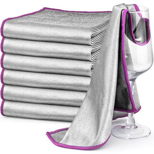 Ekedalen 6X Bayetas Microfibra de Doble Cara para Ventanas y Cristales 400GSM, Paño de Limpieza Magico sin Pelusa para Coche Ventanas Gafas Platos Vidrios Espejos y Cámaras, Paños de Cocina 30x30cm