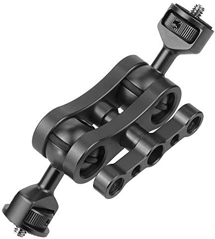 JIVIMOCO Adaptador de Cabeza de Bola Doble 1/4 Abrazadera de Cangrejo de Brazo MáGico Soporte de Soporte de CáMara para Monitor de Campo de Luz de Montaje 3/8 - Negro