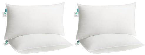 SONGMICS Cuscini Letto, Set da 4, 50 x 70 cm, Imbottitura 800 g, Rivestimento in Tessuto di Poliestere Spazzolato, Lavabile in Lavatrice a 60°C, Con Borsa, Bianco Nuvola TBP006W04